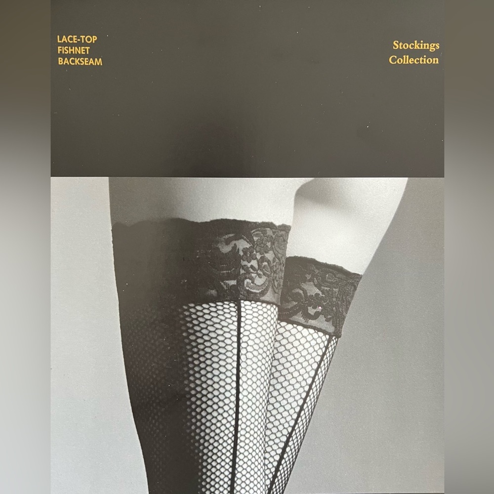 Frederick’s of Hollywood Black Lace Top Fishnet Stockings with Backseam. NWT.